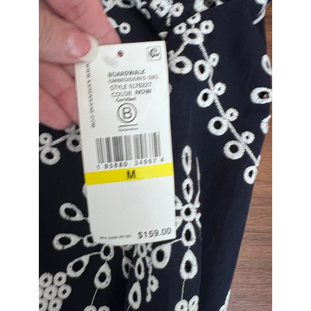 Karen Kane Boardwalk Embroidered Dress Navy Ivory Scallop Hem Medium NWT - Picture 7 of 11